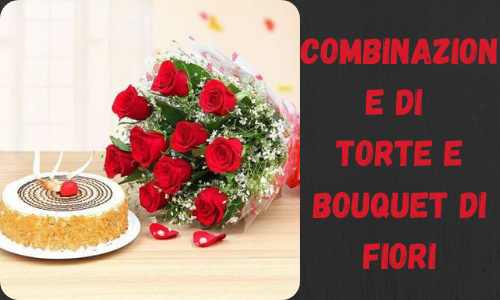 Combinazione di torte e bouquet di fiori